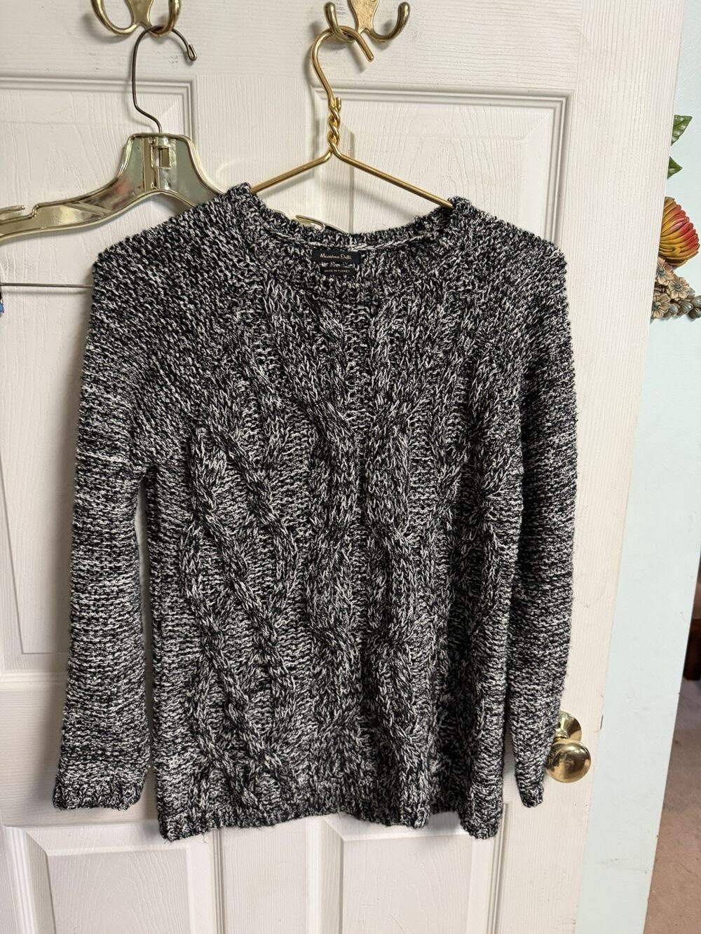 Massimo Dutti Sweater Black White Med Quiet Luxury Open Knit Italy 34x25